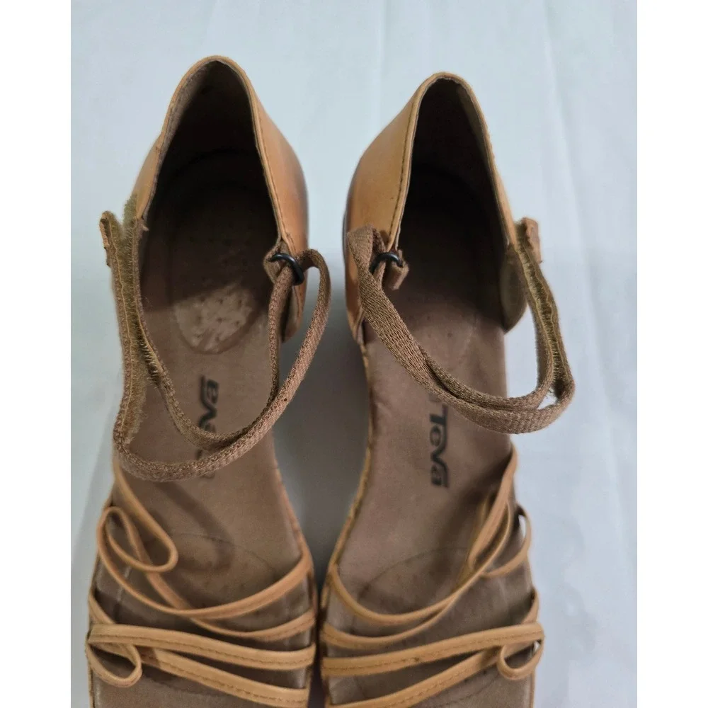 Teva Riviera Stitch Leather Cork Wedge Sandals Tan Brown 1002021 Womens 9